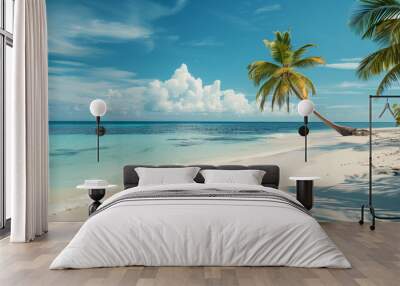 Sunny tropical beach with coconut palm trees, Scenic Coral, summer vacation  Wall mural