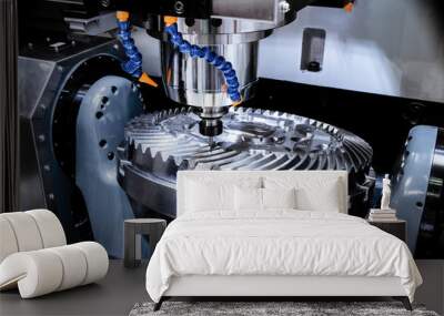 A modern CNC milling machine makes a large cogwheel. Wall mural