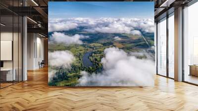 beautiful views of the countryside from a great height. flying above the clouds. Wall mural