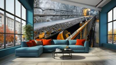 Belt conveyor in an underground tunnel. Transportation of ore to the surface Wall mural