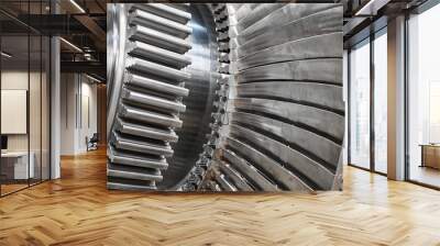 Rotor of modern steam turbine in plant workshop closeup Wall mural