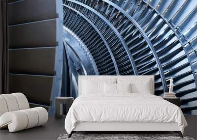 Shiny rotor of powerful steam turbine in light workshop Wall mural