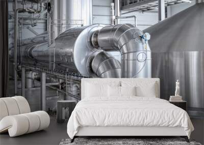 thick insulated piping, stainless steel water pipes. food factory Wall mural