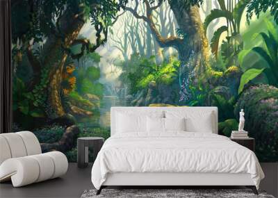 fantasy forest background illustration painting Wall mural