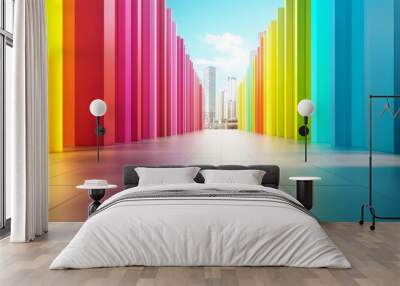 Bright Urban Scene with Colorful Vertical Bars Wall mural