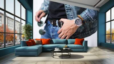 watch on wrist of man Wall mural