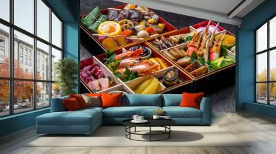 典型的なおせち料理 General Japanese New Year dishes(osechi) Wall mural