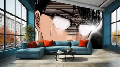 漫画イケメンメガネ詐欺師悪巧みがバレて焦るカラーイラスト  Wall mural