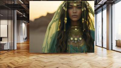 Mysterious woman in desert nature. Wall mural