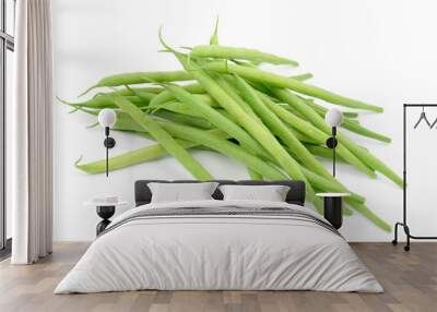 Pile of green french beans in isolated white background Wall mural