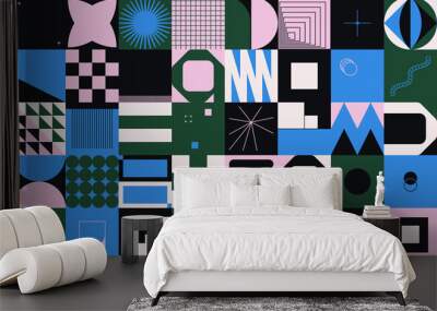 Neo Modernism Inspiried Artwork With Meta Design Geometric Pattern Composition Wall mural