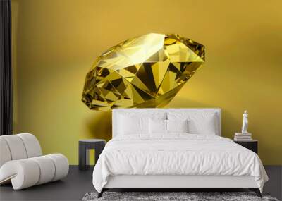 Golden Radiance: A flawless yellow diamond sparkles on a golden backdrop, its facets catching the light in a mesmerizing dance of brilliance. Wall mural