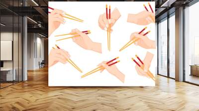 Set of Hand holding chopsticks Vector illustration Wall mural