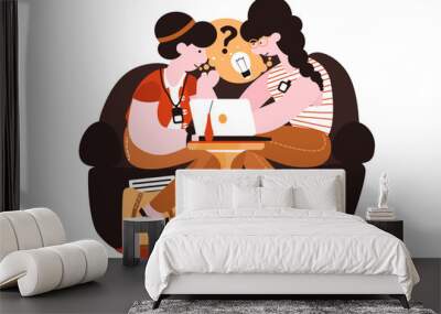 Mentoring concept. Two women sitting on a sofa and solving a problem. Vector. Wall mural