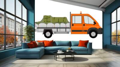 Orange truck with cargo. Wall mural