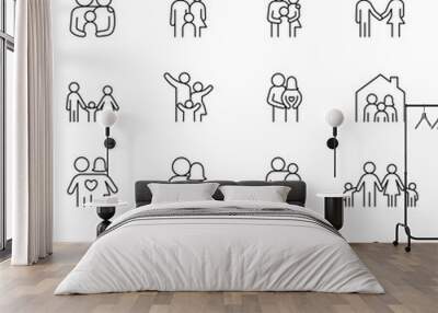 Family icon set in thin line style Wall mural