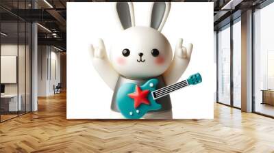 cute bunny 3d character, musician with electric guitar, rock star, souvenir isolated on white Wall mural