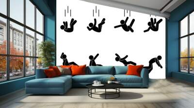 man falls icon, set of human silhouettes, slippery floor warning sign Wall mural