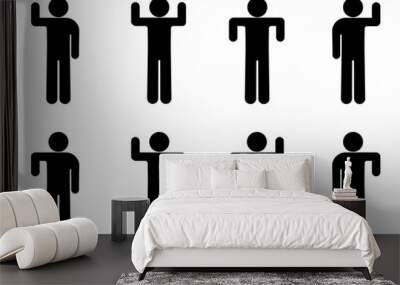 man raised his hand, basic gestures, stick figure icon people Wall mural