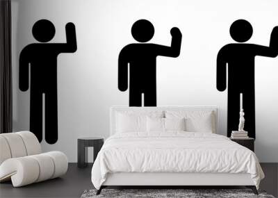 man raised his hand, greeting, stick figure icon, people waving their hands Wall mural