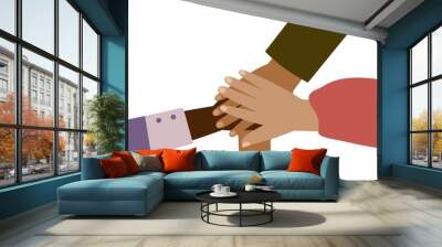 people holding hands, teamwork illustration, human hands on a white background Wall mural