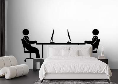 people working in the office, stick figure human icon, work at the computer Wall mural