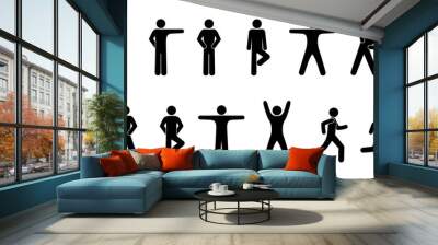 stick figure, set of icons people, basic movement, man poses, pictogram human silhouettes Wall mural