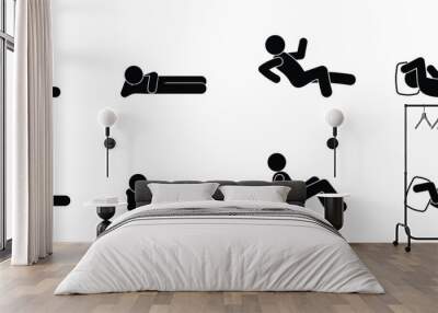 stick figure man, stickman icon, isolated people silhouettes, man lying resting, basic poses Wall mural