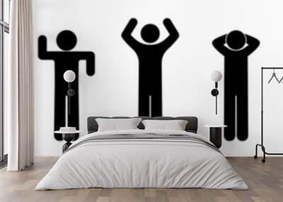 stick figure man icon, isolated human silhouettes, set of various poses and gestures Wall mural