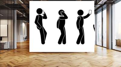 stick figure man illustration, talking on the phone icon, isolated symbols Wall mural