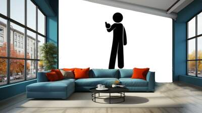 Stick figure man silhouette, showing thumb up. Wall mural