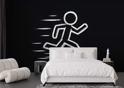 stickman running, speed of movement, chalk drawing Wall mural