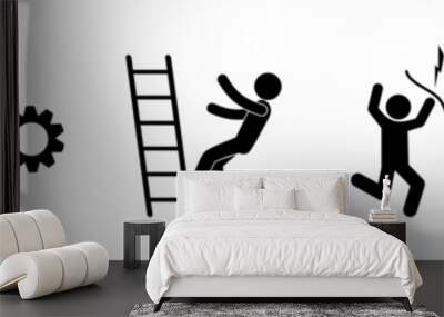 warning sign, danger, accident at work, violation of safety rules, icon man injured Wall mural