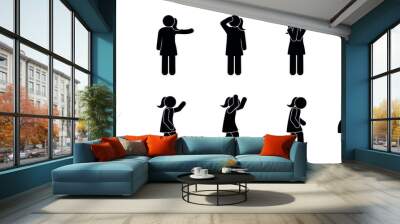 woman standing and walking, basic set of female silhouettes, stick figure icon man Wall mural