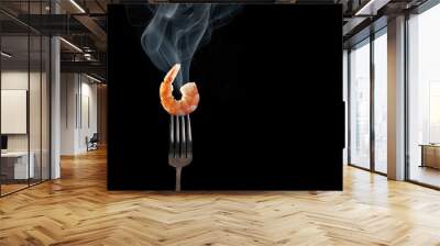 shrimp on fork isolated black background Wall mural