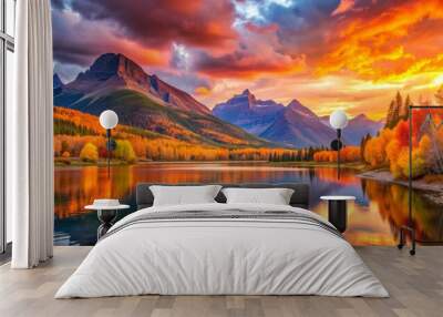 Mountain Lake Reflection in Autumn Colors, Mountains, Autumn, Landscape, Nature Wall mural