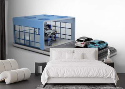 concept of mobile car service service station and parking on the mobile phone screen 3d render ob white Wall mural