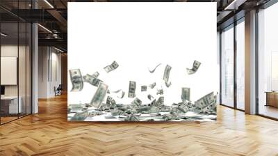 hundred dollar banknotes fall on graund on white background Wall mural