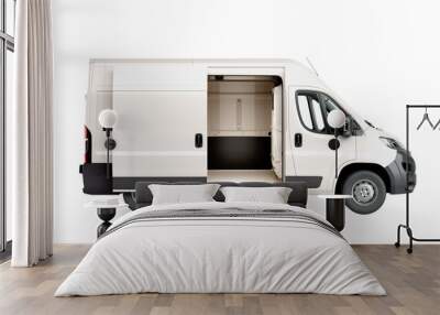 open White Delivery Van 3d render isolate on white Wall mural