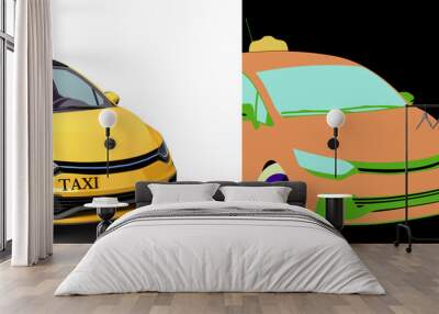 Ordering a taxi cab online internet service transportation concept  yellow taxi 3d render on white with alpha Wall mural