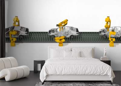 robot assembly line in car factory 3d render on white Wall mural