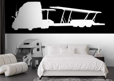 White semi truck with black inserts with carrying capacity of up to five tons perspective view 3d render on white with alpha Wall mural