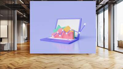 Chart Growth statistics graph on laptop. Diagrams Business finance, Financial development, financial analysis, stock market trading, financial reports budget management. 3d icon render illustration Wall mural