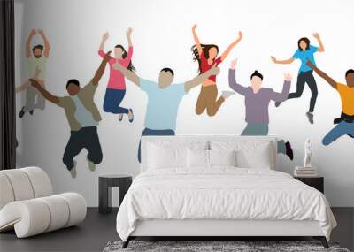 Cheerful jumping group of people. Joy of victory, success, and reaching new heights, and etc. Vector illustration Wall mural