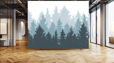 coniferous winter forest background. nature, landscape. pine, spruce, christmas tree. fog evergreen  Wall mural