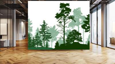 Forest silhouette trees. Evergreen coniferous forest with pines, fir trees,  christmas tree, cedar, Scotch fir. Vector illustration. (Every tree isolated, separate from each other, free-standing) Wall mural