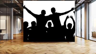 People celebrate silhouette. Crowd cheer. Friends background Wall mural