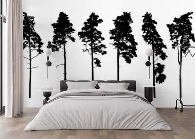 Pine trees silhouette isolated, set. Coniferous forest. Vector illustration. Wall mural