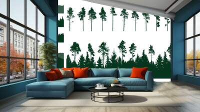 Set of forest element, pine trees, beautiful landscapes. Creation of beautiful woodland, constructor.  Vector illustration Wall mural