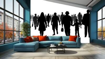 Society, silhouette of group of moving people at the street. Vector illustration Wall mural